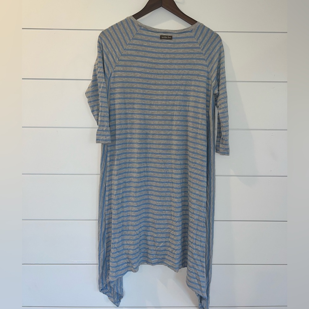 SOLD MATILDA JANE Blue Gray Her Majesty Striped Dress Womens Large Handkerchief - Picture 2 of 5